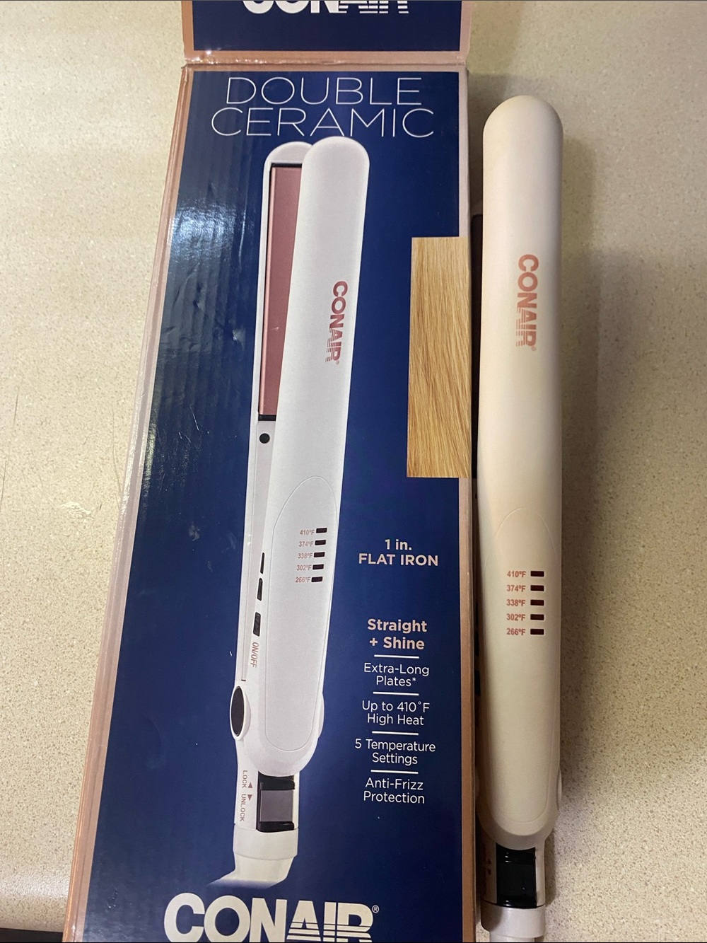 Conair 1" Double Ceramic Flat Iron in Cream with Pink Accents